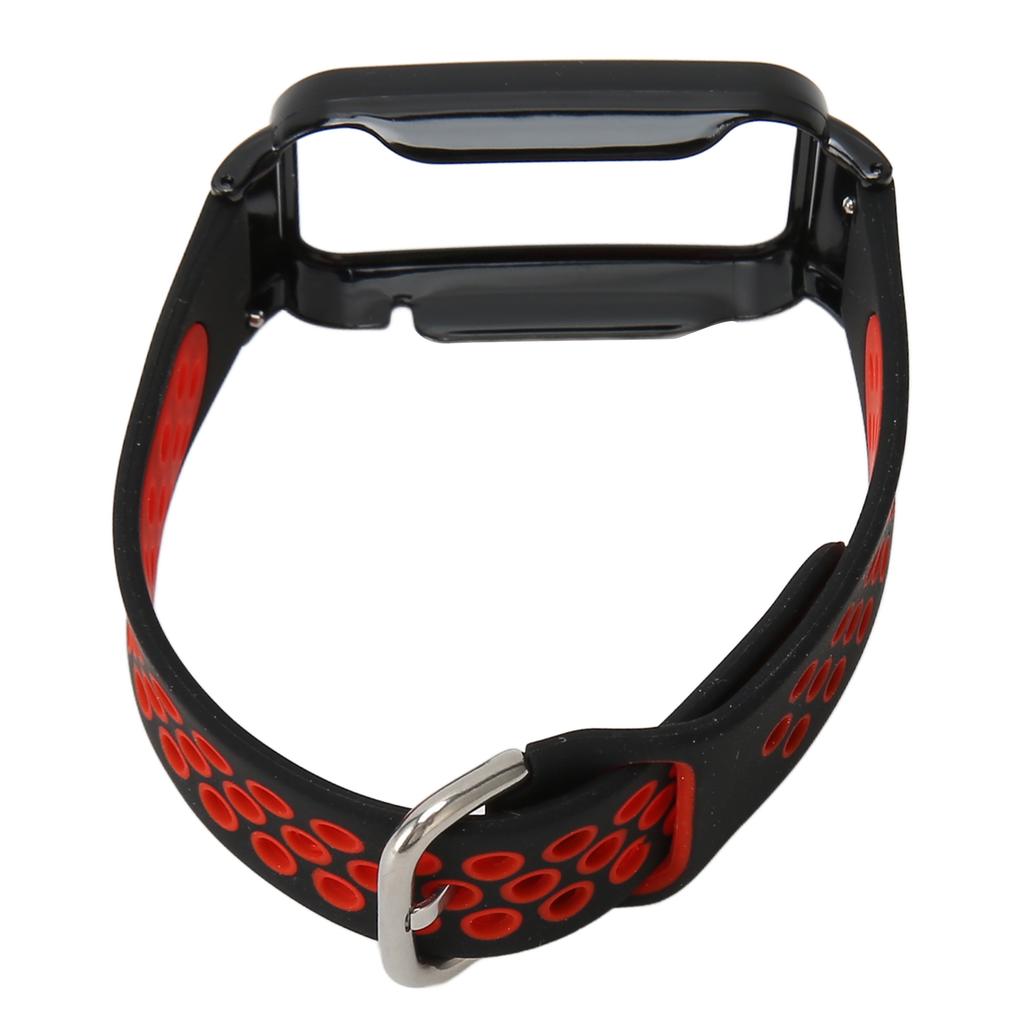 Breathable Silicone Watch Strap Band with Protective Bumper Case Accessory Fit for Mi Band 7 Pro Black Red and Black