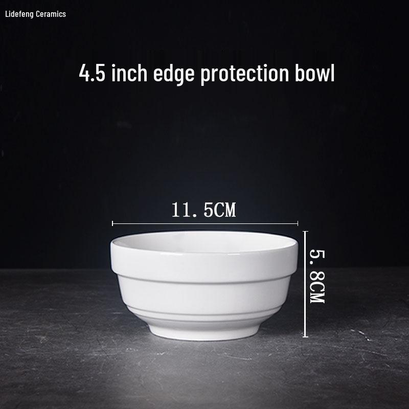 Pure White Ceramic Bowl: Edge Protector Noodle, Rice, Soup, Porridge Bowl for Household and Restaurant Tableware.