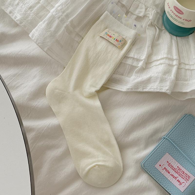 

Белые носки, Женские осенние тканевые носки до середины икры, Сладкий бантик, Кружевная отделка, Махровые носки, Бесшовные 1 pair