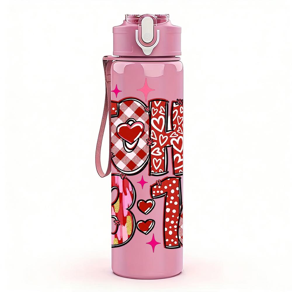1PC John 3 16 Heart Floral Letter Graphic,750ml Color Plastic Sports Water Bottle,Leakproof Flip Straw Lid,Suitable for Sports Office Home Use