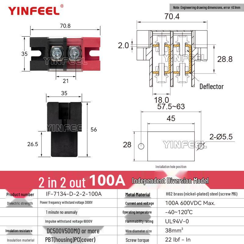 Red-Black Wiring Terminal Block: 100A/200A Lithium Battery Positive/Negative Electrode Post for New Energy Cabinets