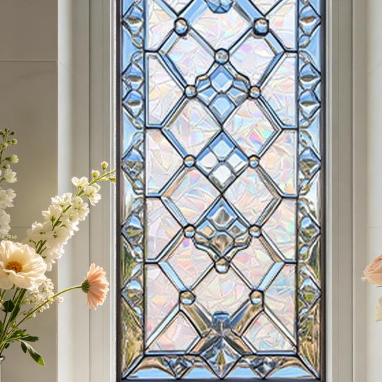 Gebrandschilderd Glasfolie Geometrische Patronen Raamstickers Decoratieve Regenboog Statische Glassticker