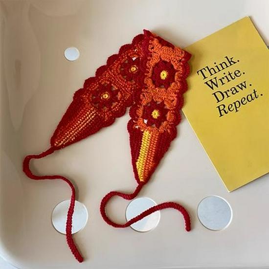 

Очаровательный шерстяной платок ручной работы для женщин - повязка на голову в пасторальном стиле с цветочным узором One Size