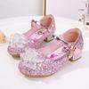 Girls' Princess Shoes Spring and Autumn Fashion New High-Heeled Leather Shoes Soft Sole Velcro Sequin Elsa Crystal Shoes for Girls