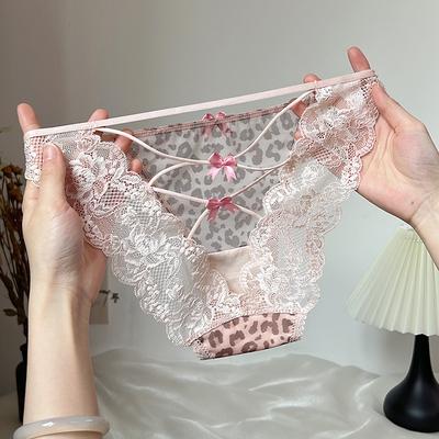 Lady Summer Pure Desire Sexy Lace Leopard Print Hollow Net Gauze Briefs
