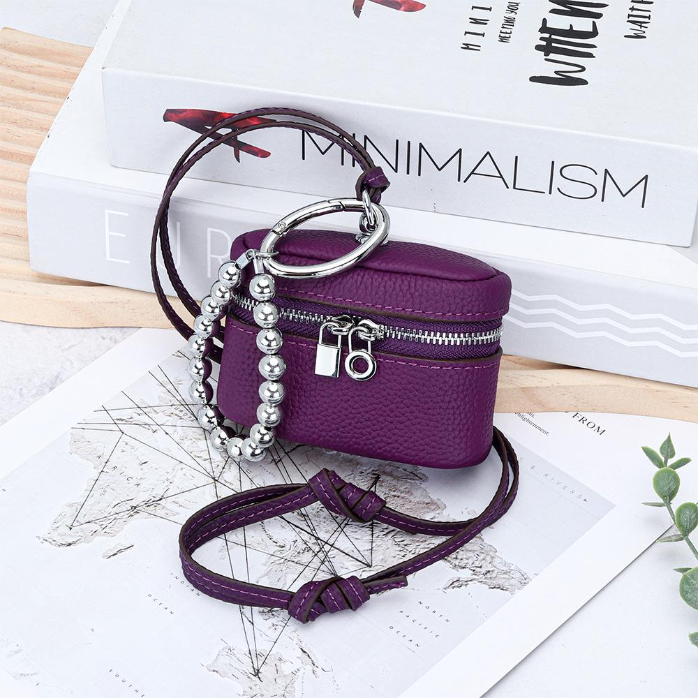 Top Grain Cowhide Bag Charm: Compact Coin Purse & Earphone Holder with Lanyard
