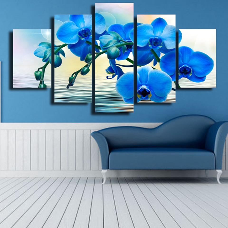 

Modern Wall Art Canvas Pictures HD Printed 5 Pieces Blue Orchid Flower For Living Room Home Decoration Painting Poster Artwork 20X35 20X45 20X55CM