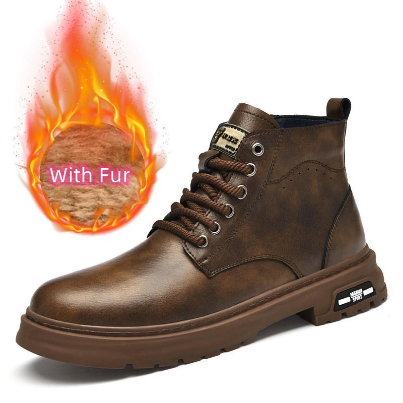 FashionAll-match Men Casual Shoes 2024 New Men's Basic Boots New Men Winter Plush Snow Boots Genuine Leather Motocross Boots for Men