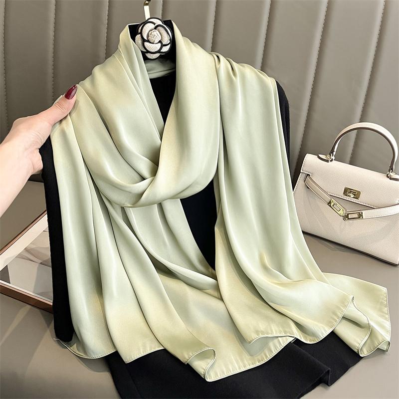90*180cm Fashion Luxury Solid Color Silk Scarf Women Soft Smooth Scarves Head Wrap Hijab Outdoors Muffler Long Shawl Beach Towel