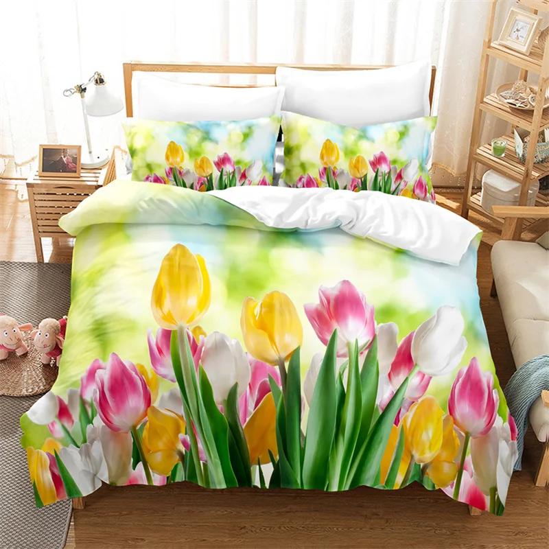 Tulip Quilt Cover 220x240 Duvet Cover Set Double bed 200x200cm 3D Flower King Bedding Sets Twin Size 3PCS 2PCS Single 140x210