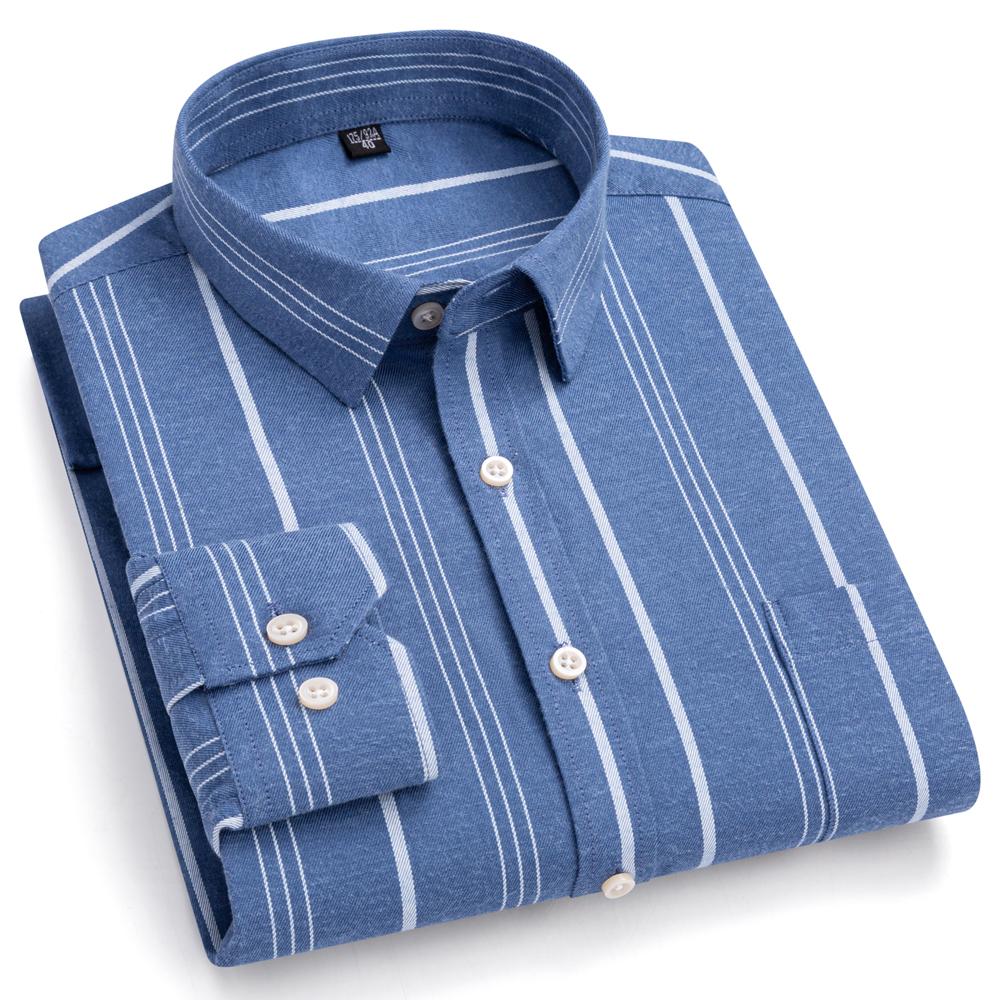 

Men s 100% Cotton Flannel Regular-fit Long Sleeve Brushed Shirt Single Pocket England Style Autumn Winter Versatile Casual Plaid Striped Shirts 45