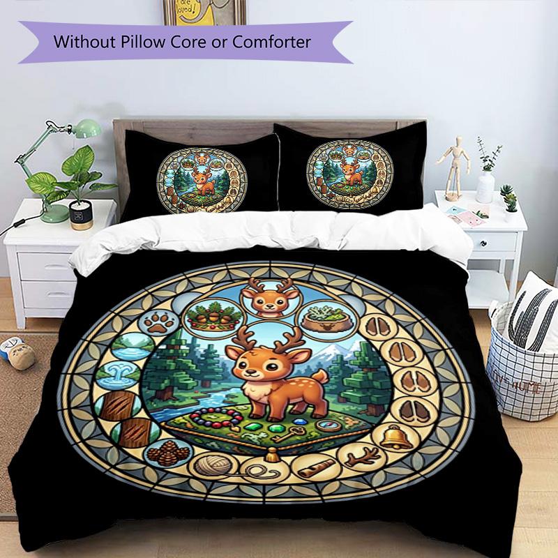 Deer Forest Adventure Pattern Bedding,Quilt Set Quilt Cover Pillowcase Home Birthday Gift (1*duvet Cover+2*pillowcase,without Core)