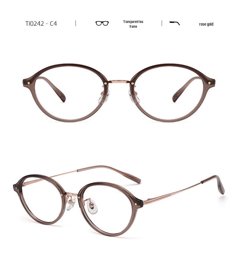 Ultra-Light Pure Titanium Korean-style Oval Glasses, Model 0242: Anti-blue Light, High-end Tortoise Shell Design for Women