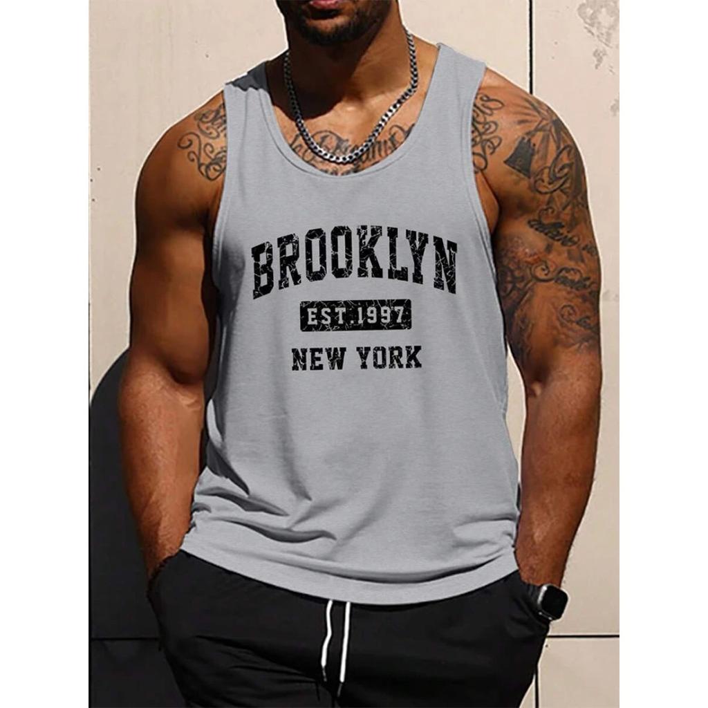3D Letter Printed Outdoor Sport Fitness Tank Top Summer Everyday Fashion Casual Sleeveless Men's Tank Top