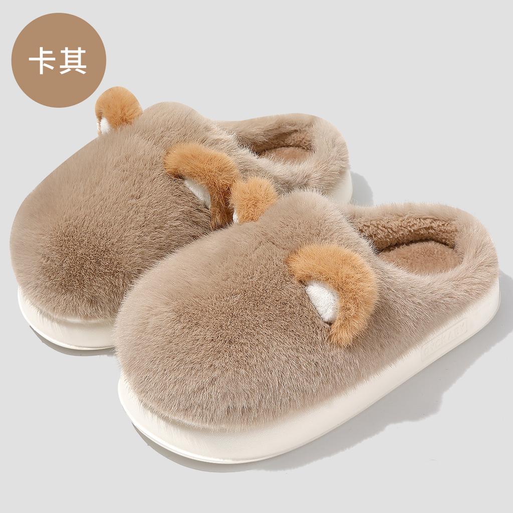 Cute cotton slippers women's season couple three-dimensional ears men's plush warm home household fluffy slippers men