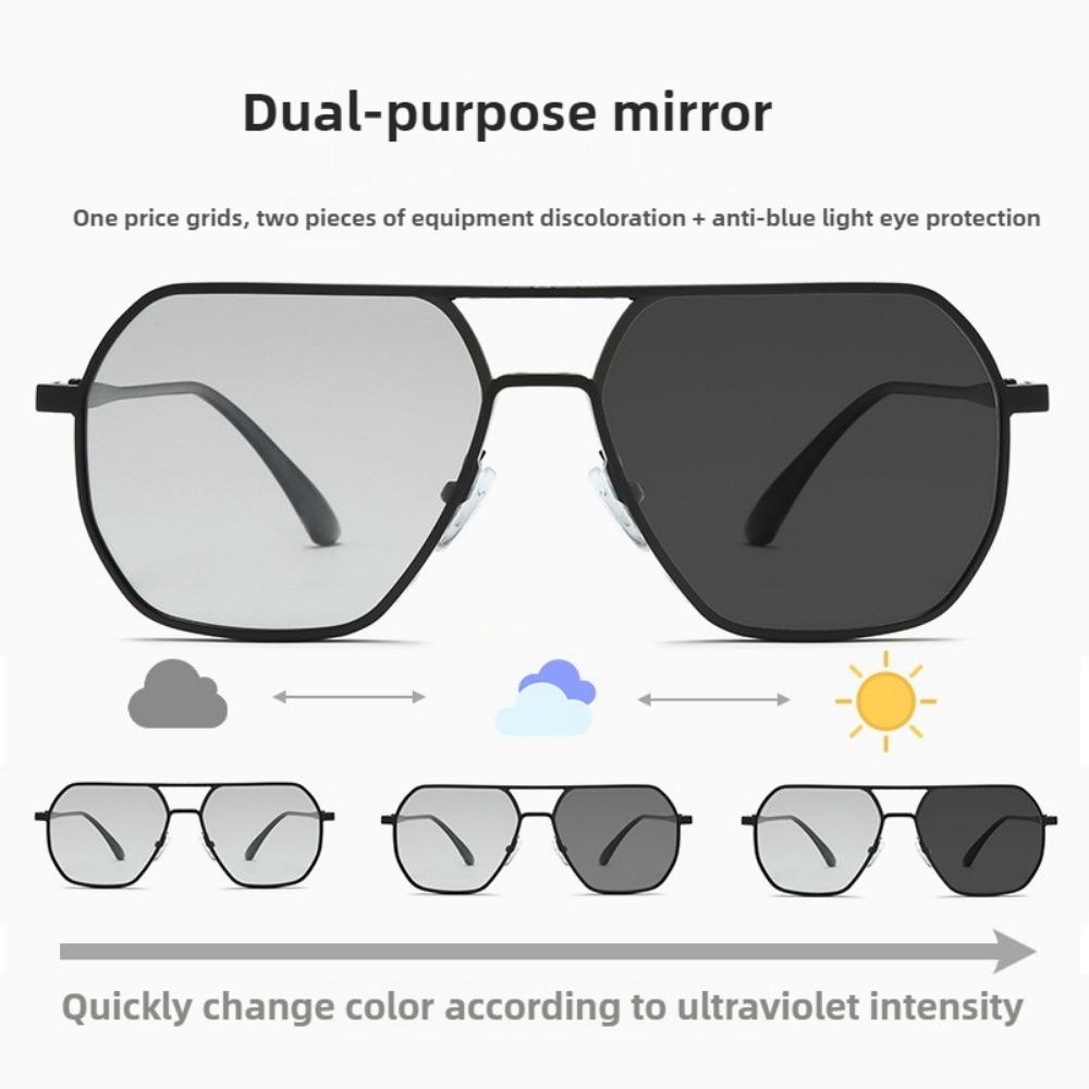 New Metal Polarized Double Beam Pochromic Sunglasses for Men Drive Night Vision Glasses Fashion Shade for Men Women