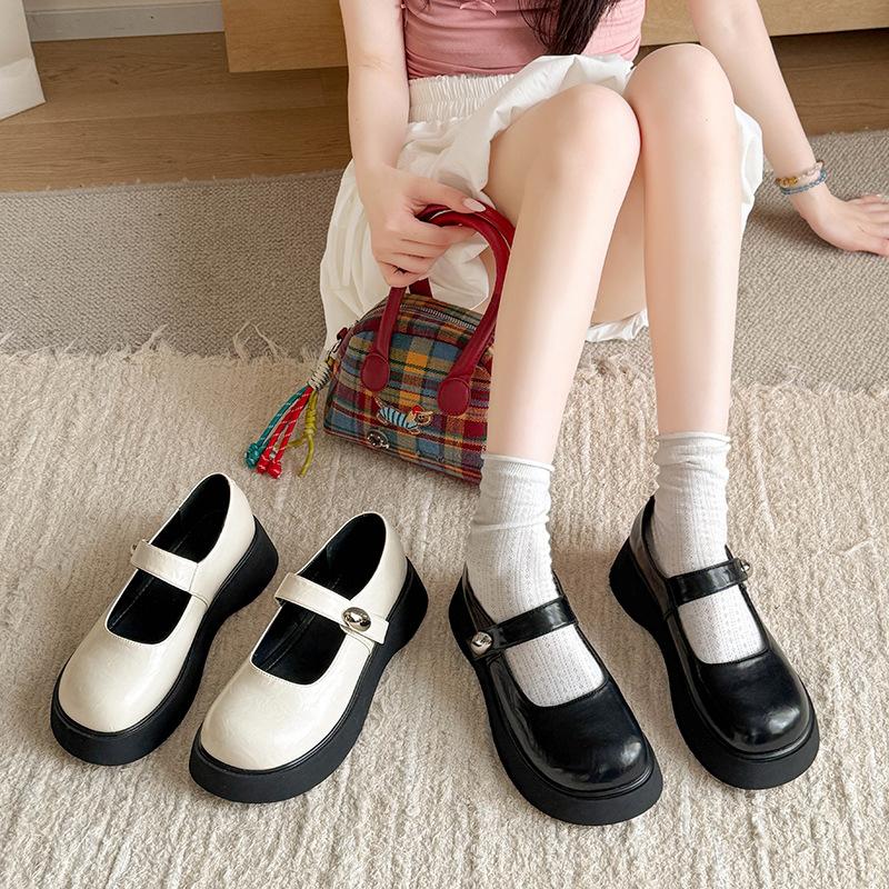 Big Head Muffin Thick Sole Mary Jane Single Shoes Women's 2025 Spring and Summer New Japanese Jk Retro Heightening Small Leather Shoes