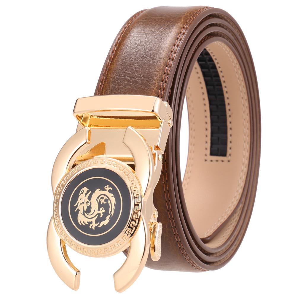1Pcs Fashion Trend Men'S Automatic Buckle, Versatile Alloy Buckle Belt, Two-Layer Cowhide Belt Ly36-33539-1