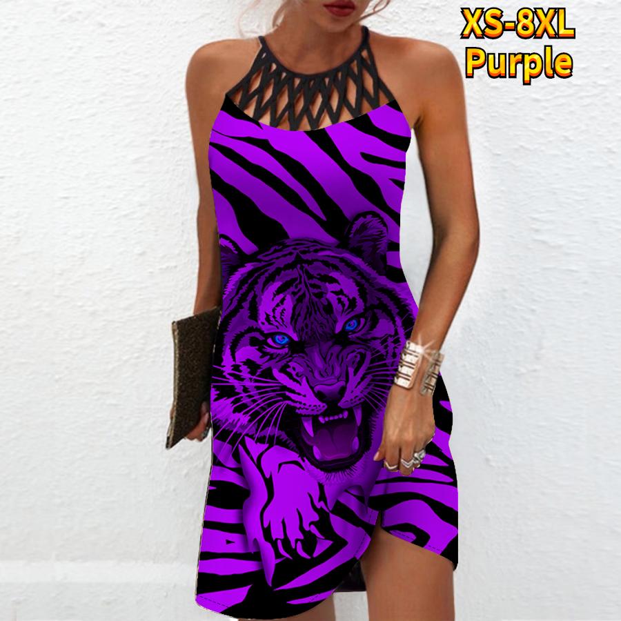 

Летнее модное сексуальное платье без рукавов, мягкое повседневное платье с 3D тигровым принтом, платье на бретельках без рукавов, летнее платье на подтяжках XL фиолетовый