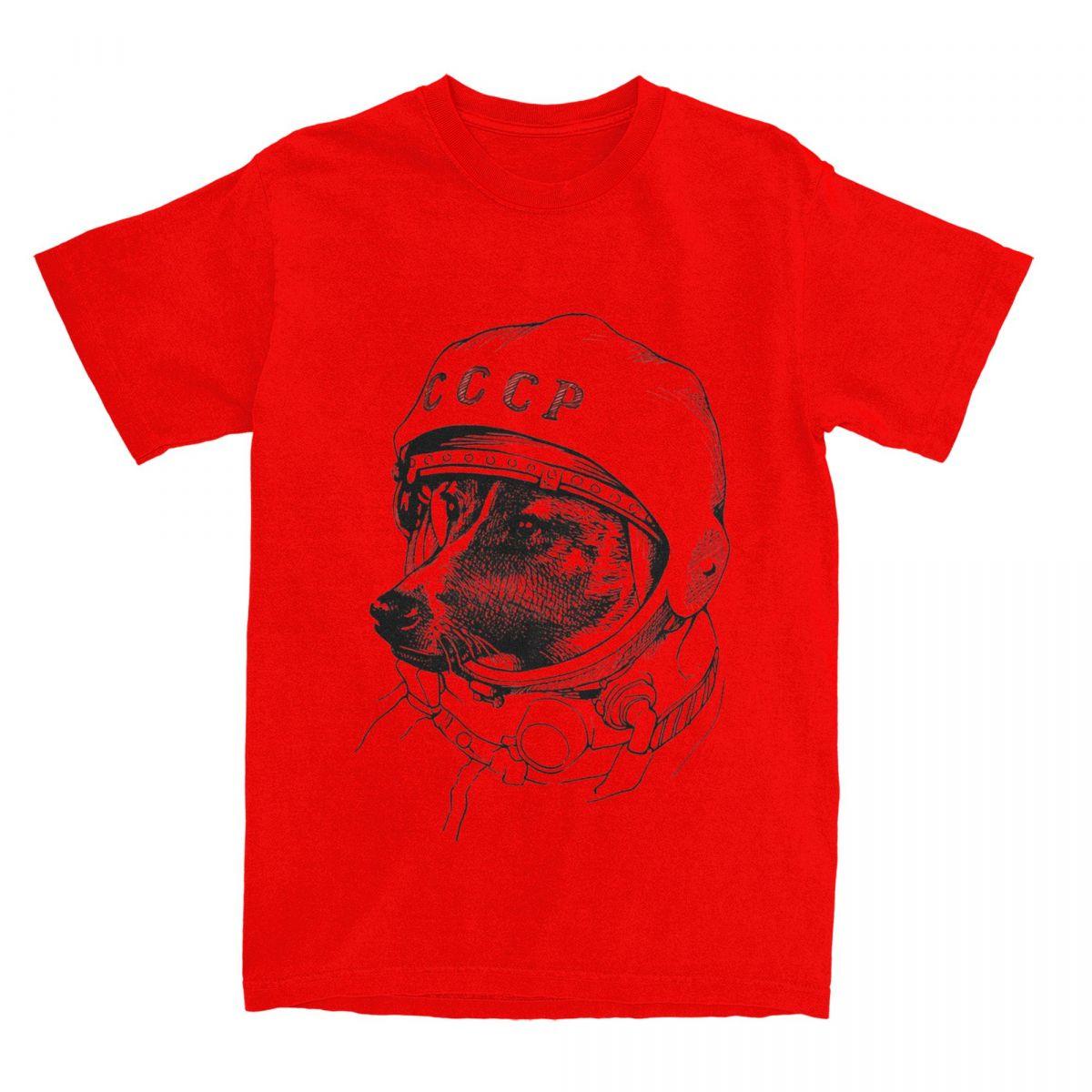 CCCP Rusia Laika Space Urss Astronauta Dog TShirt Mens Space Traveler Vintage 100 Cotton T Shirts Summer Tee Shirt Clothing S