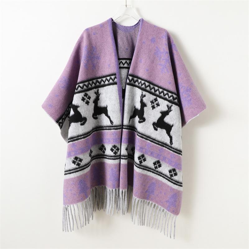 

Geometric Deer Autumn And Winter Men S And Women S Color Matching Double-Sided Shawl With Imitation Cashmere High-End Warm Fringed Scarf Cape 168cm
