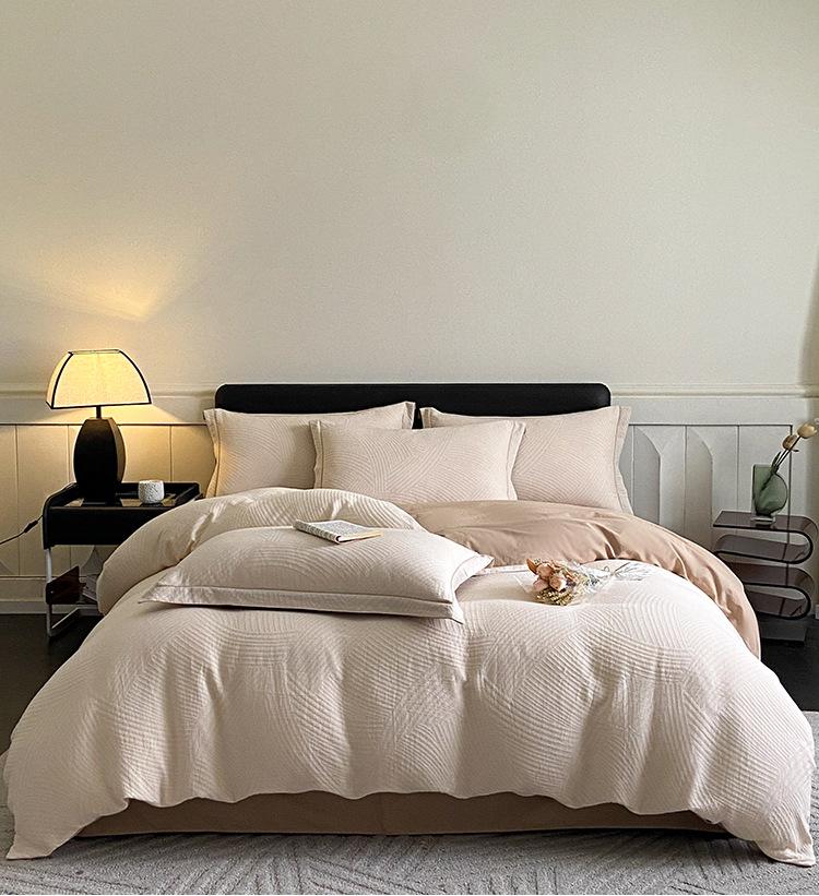 *Class A Jacquard Cotton 4-Piece Thick Flannel Wave Bedding Set, 1.8m*