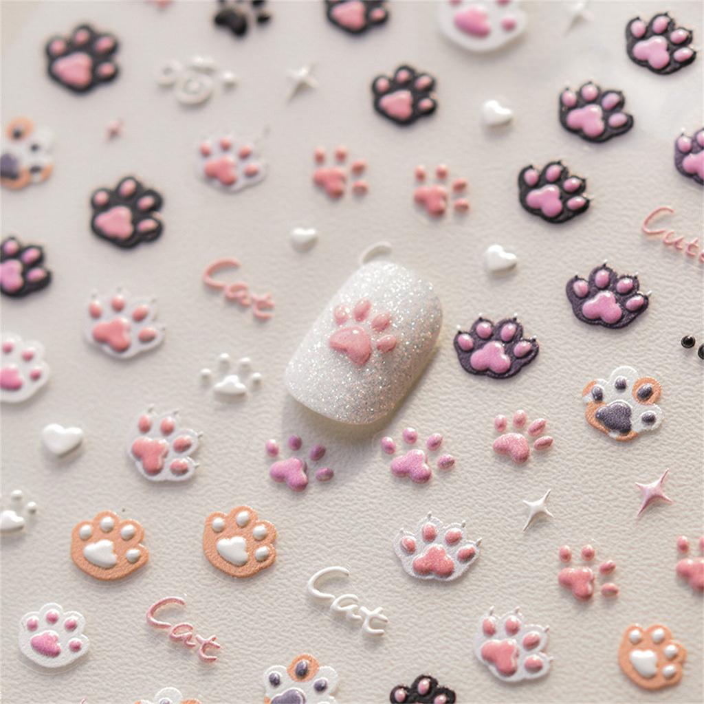 1pcs 5D Cute Pink Cat Claw Nail Art Stickers Slider Nail Decorations Decals Self-Adhesive Manicure Accessory DIY