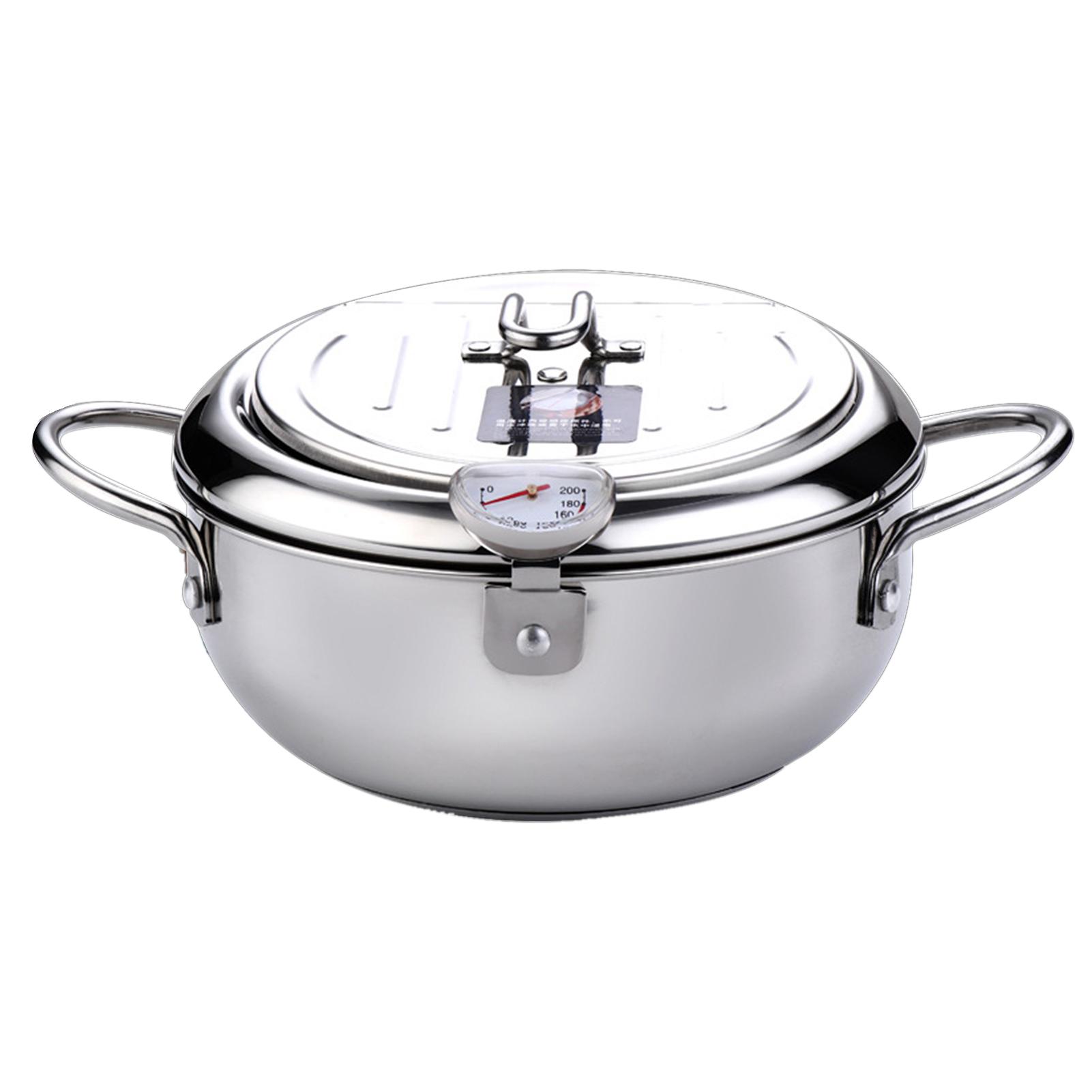 

Deep Fryer Pot Stainless Steel Style Fryer with a Thermometer and Oil Drip Drainer Rack for French Fries Shrimp Chicken Fish