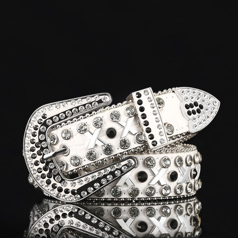 Western Leather Belt With Rhinestone BB SIMON CrystalBelt Buckle Cotton OEM Customized Pcs Color
