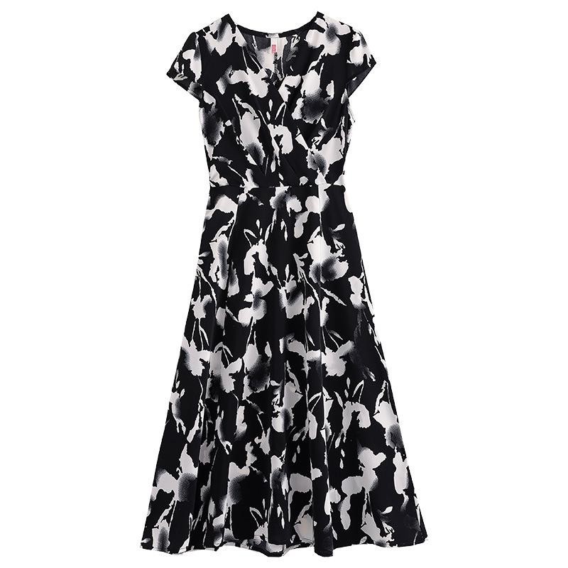 Vestido Floral de Verano Talla Grande - Manga Corta, Cintura Definida, Estilo Delgado