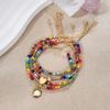18K Gold Plated Heart Charm Rainbow Crystal Beaded Hand Rope Bracelet Simple European American Style Girls