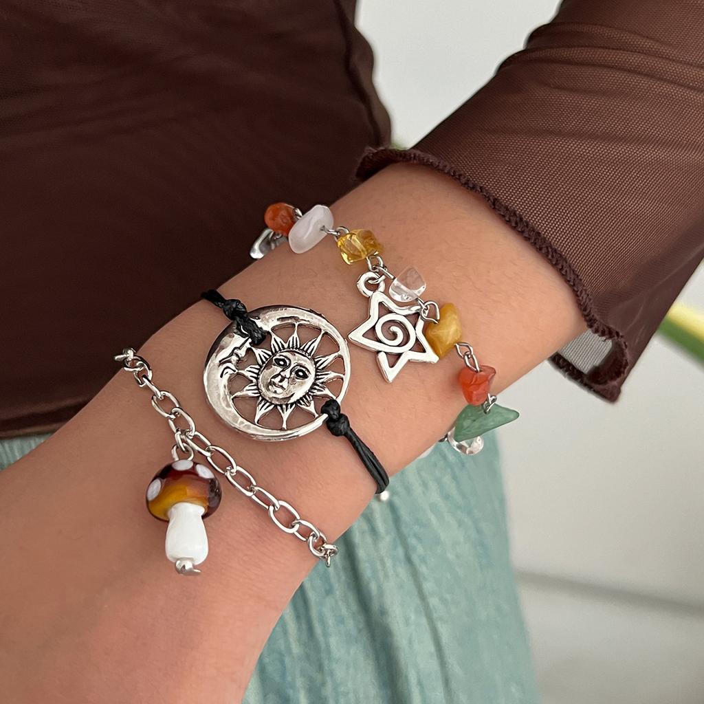 Ethnic Style Sun Butterfly Beaded Bracelet Women'S Color Star Mushroom Bracelet Set Bracelet