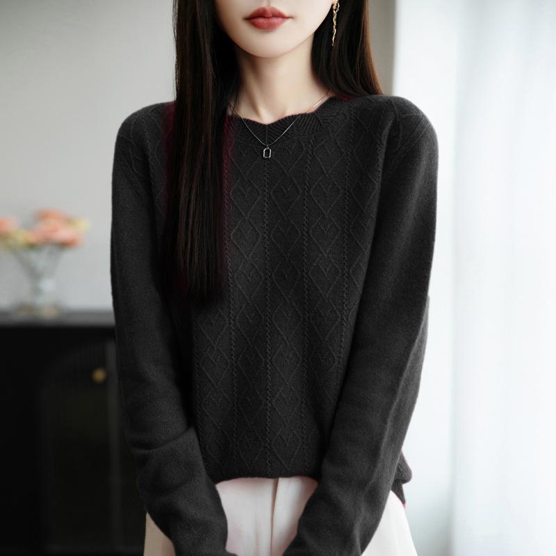 Nuevo Suéter de Punto de Cuello Redondo de Otoño e Invierno para Mujer Jersey Holgado de Manga Larga Capa Base Casual y Sencillo