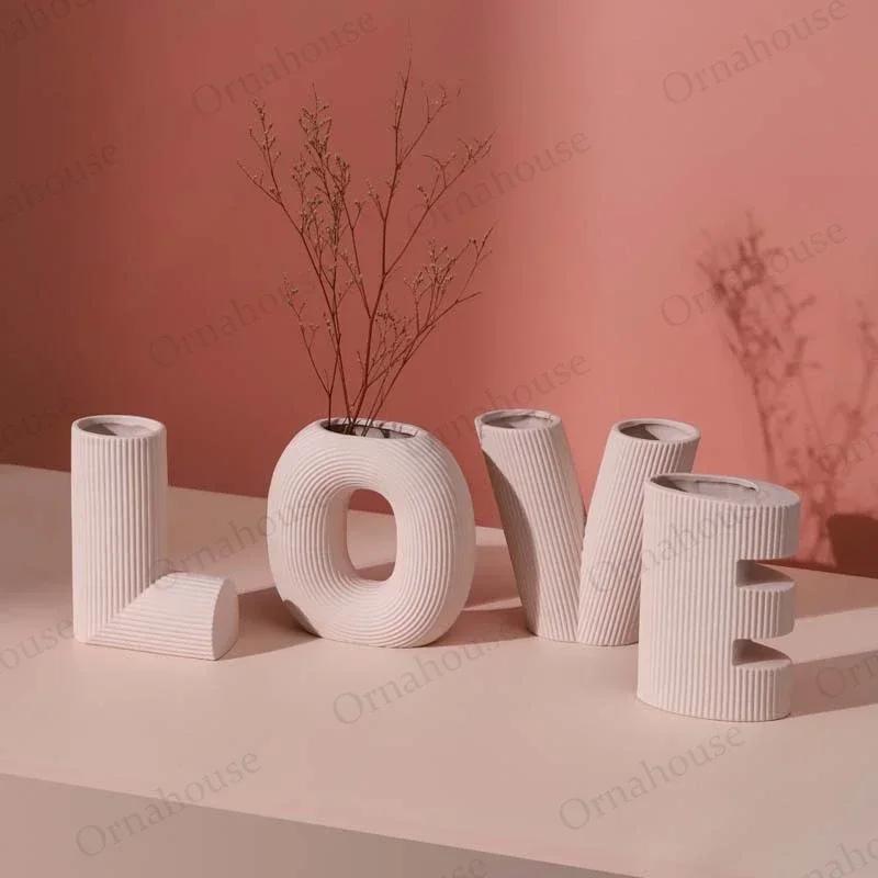 Nordic Ceramic Vases 4-piece Love Vases Living Room Flower Arrangement Decoration Home Decoration Flower Pot Gifts Korean Style
