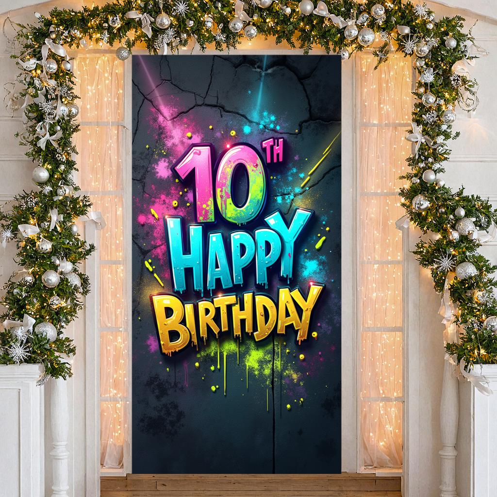 10. Geburtstag Kulisse Metallischer Glanz Schriftzug Geburtstagsfeier Banner Geburtstags Dekoration Graffiti