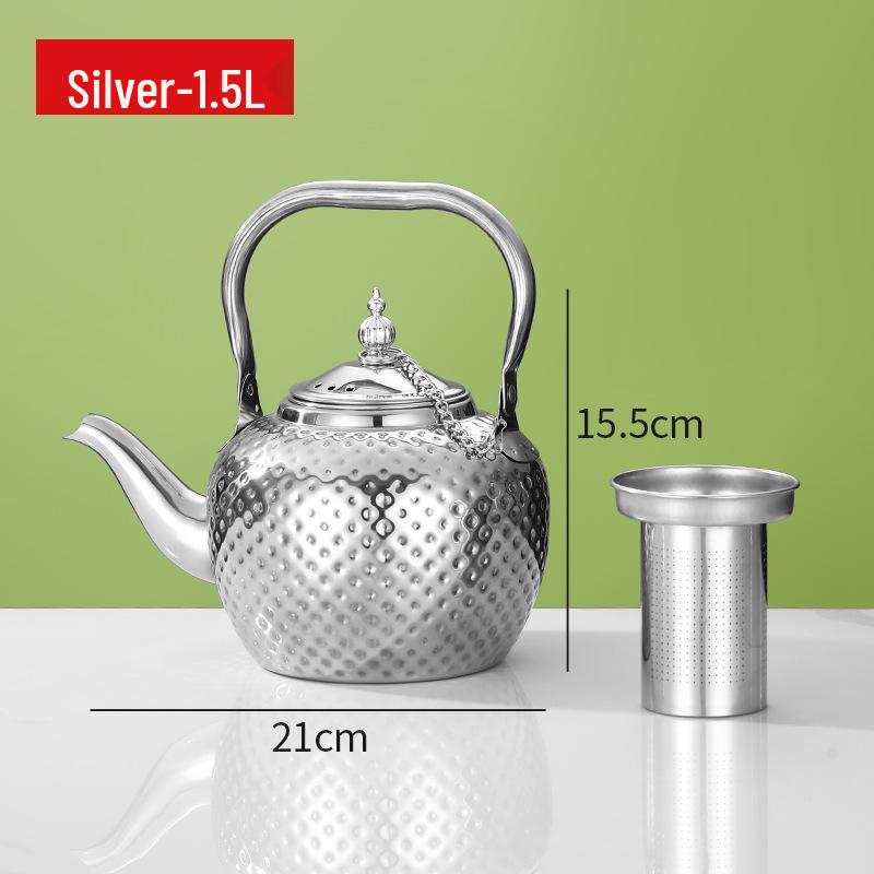 Bobo Pot Hammered Stainless Steel Teapot with Strainer - Vintage Middle Eastern Spherical Design for Restaurant and Home Use