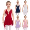 Kids Girls Shiny Rhinestone Dance Dress Sleeveless Sheer Mesh Patchwork Crisscross V Back Side Slit Asymmetrical Hem for Stage Performance