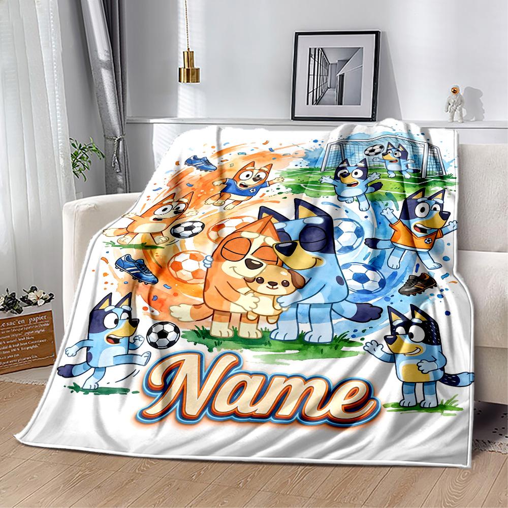 Soccer Fun Bluey Customize Text Blanket Throw Customizable Blanket Soft & Cozy Suitable for Bed Home Decor Couch Office Ideal for All Seasons
