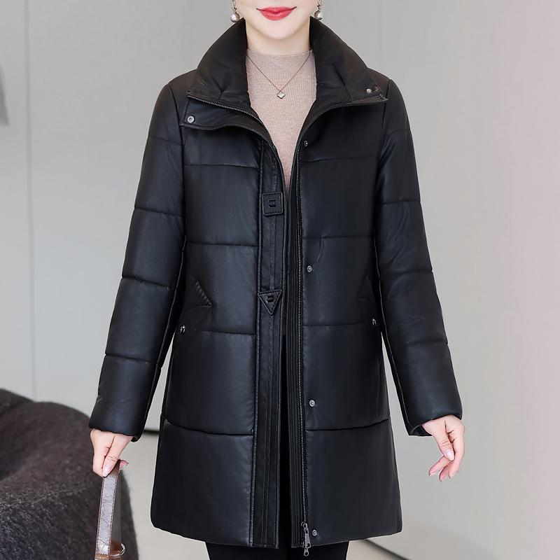 Middle Age Woman Winter Long Faux Sheepskin Coats Elegant Thick Warm Winter Parkas Female Leather Jacket
