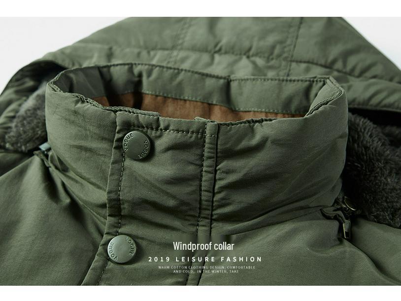 Pánská silná sametová bavlněná bunda s kapucí nadměrné velikosti pro podzim a zimu 2023 - Ležérní středně dlouhý kabát