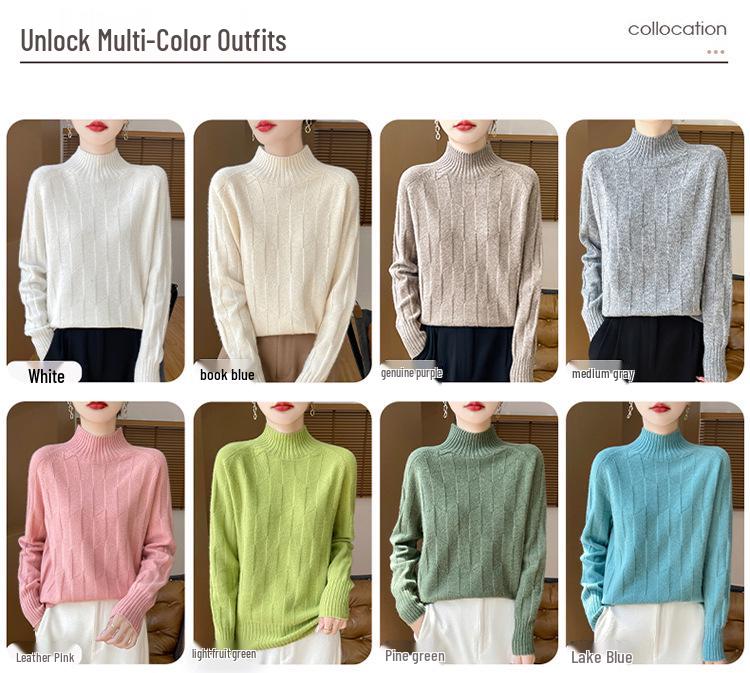 Thick Knit Half-High Collar Wool Sweater - Loose Fit Pullover