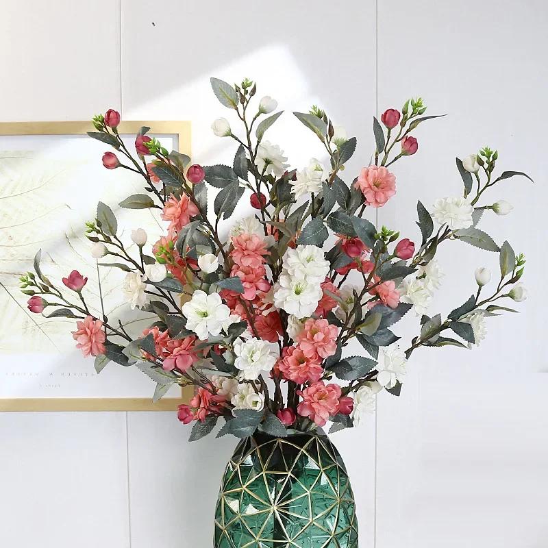 2-Pronged Artificial Camellia Flower Wedding Floor Arrangement Living Room Decor Ornament Furniture Decor
