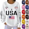 Long Sleeve Pullover Sweatshirt with USA Letter Print Crewneck Casual Loose Fit Top for Women Men Unisex Flag Pattern