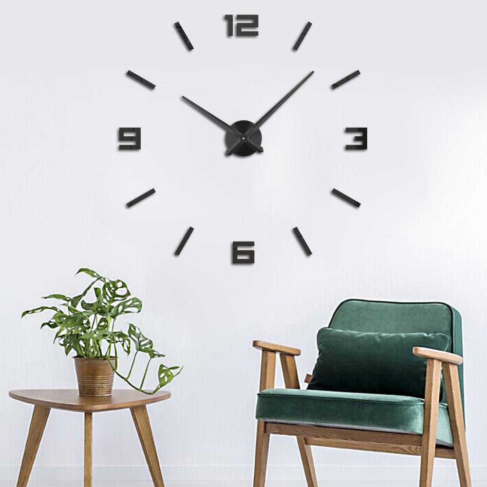 Living Room Black Fancy Large DIY 3D Frameless Acrylic Mirror Sticker Art Home Decor Unique Gift Modern Luxury Wall Clocks  Wall