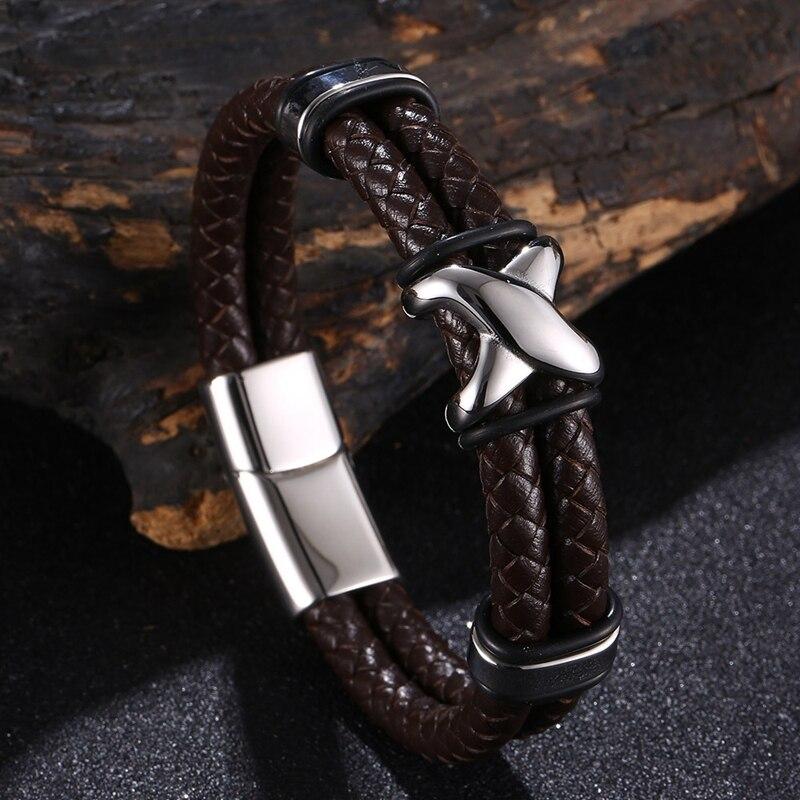Gothic Men Fashion Braided Genuine Leather Bracelet Cross Accessories Homme Femme Bracelets Handmade Jewelry