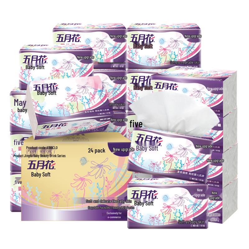 May Flower 2-Ply Facial Tissue - 180 Pulls, 24 Packs