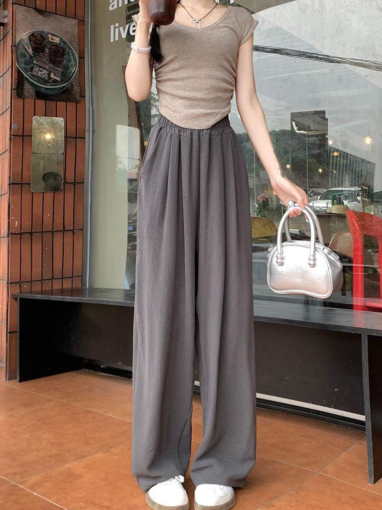 Women's White Ice Silk Wide-Leg Summer Pants - Lightweight, Loose, and Casual Fit