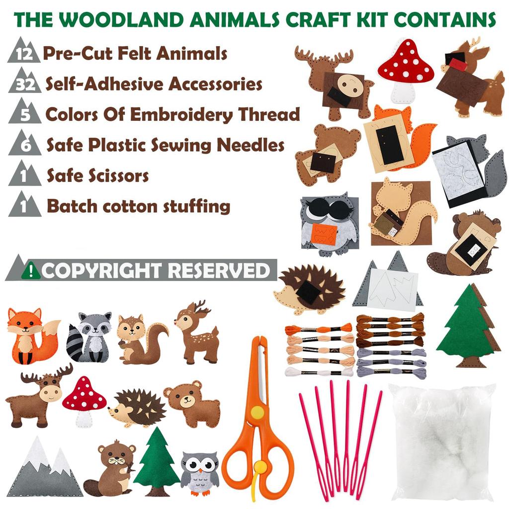 Kids Woodland Animals Sewing Kit DIY Craft Set Educational Sewing Gifts for Birthday Party Classroom Activity