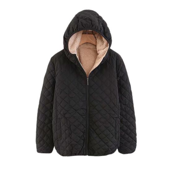 Women Coat Solid Color Hooded Plush Thicken Winter Jacket for Work