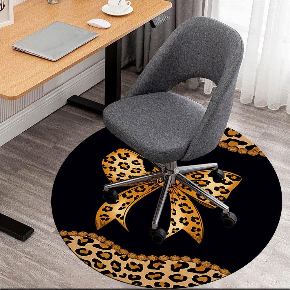 Leopard Print Bow Tie for Women - Fashionable Animal Pattern AccessoryRound Non-Slip chair mat chair carpet for office Rugs for Office Decor Gift For 80cm by 80cm